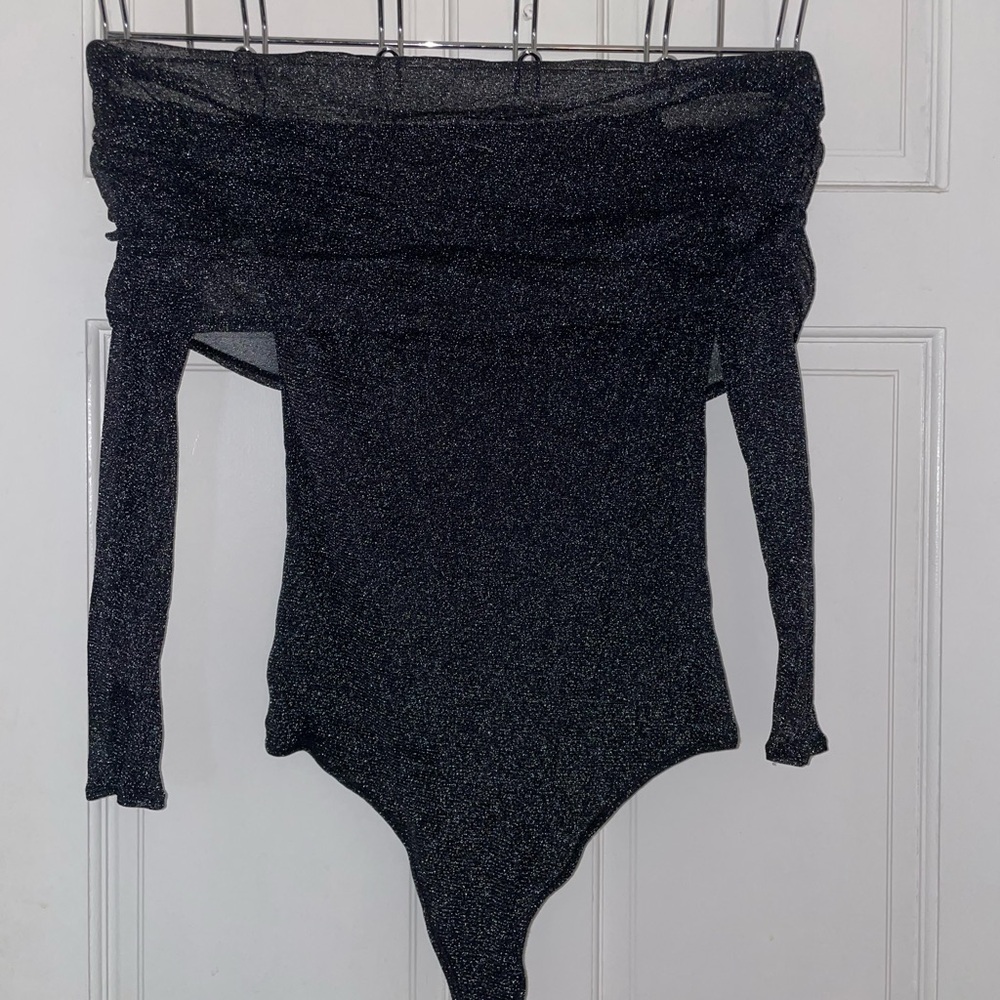 Elegant Black OTS Sparkling Bodysuit